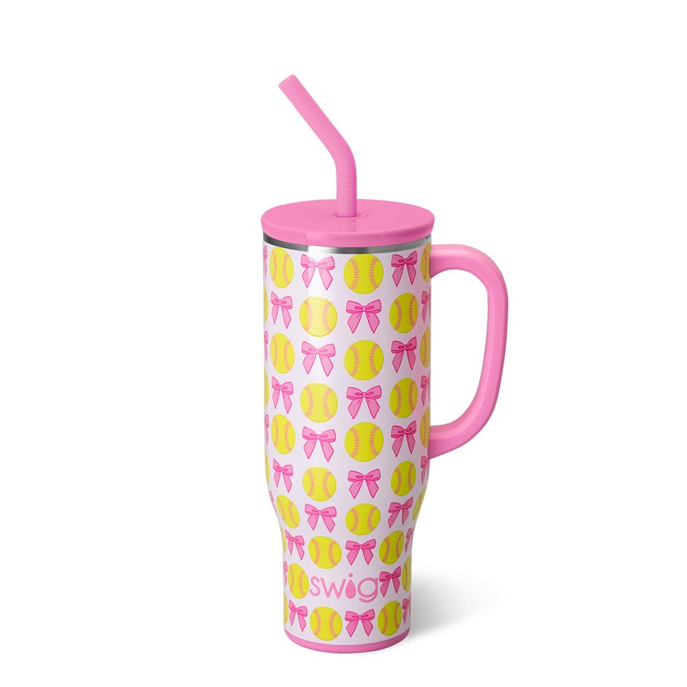 30oz Insulated Mega Mug with Handle & Straw, Pitch Hit Run