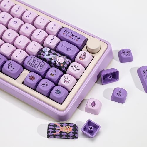 Image of Magic Bunny Keycaps Set,139 Keys KOA Profile Dye-Sublimation Purple Anime Keycaps with 7U /Split Spacebar for Alice / 61 /64 /68 /84 /87 /100 /104 /108 Mechanical Keyboard
