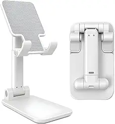 Suporte Universal Ajustável para Celular e Tablet, Base Antiderrapante, Dobrável com Ângulo de 0° a 90°, para Mesa, Videochamadas, Home Office e Filmes (Branco)