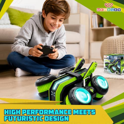 Image of Wembley Blaze RC Drift Car for Kids - 2.4GHz Remote Control Car, 4WD Stunt Car with 360 Rotation, LED Lights, Easy-Flip Tires, Rechargeable Battery, Racing Toy Gift for Boys & Girls 3-14 Years