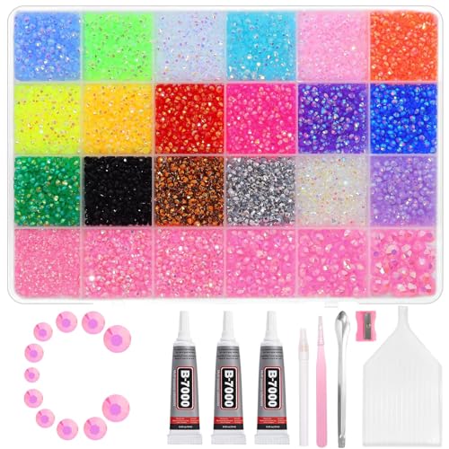 28000Pcs Color Rhinestones Bedazzling Kit, Dark Pink Resin Gems for Crafts