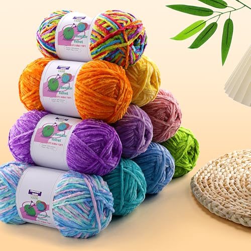 Image of 3 Skeins Soft Fluffy Velvet Yarn, Chenille Chunky Yarn for Hand Knitting and Crocheting DIY Craft, Amigurumi Crochet Yarn(3x196.8yds, 3x3.5oz) (Light Yellow)