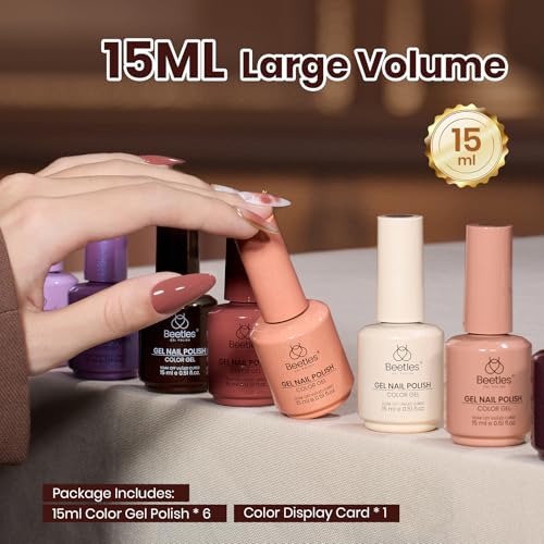 Image of Beetles Brown Gel Polish Set - Brownie Bliss 6 Colors Nude Beige Taupe Cocoa & Rose Gold Pearl Shimmer Gel Nail Polish, Soak Off UV Led Lamp Needed Manicure DIY Salon Home Gifts for Women