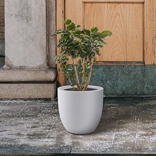 Image of Kante 10 Inch Dia Round Concrete Planter, Indoor Outdoor Large Plant Pot with Drainage Hole and Rubber Plug for Home Patio Garden, Pure White
