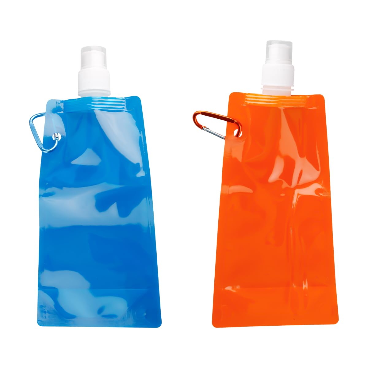 Lotsdonxia 2 Pcs Collapsible Water Bottles, Portable Plastic Foldable Drink Pouches – Reusable Leakproof for Outdoor Sports, Hiking & Travel (Orange and Blue)