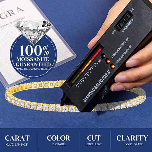 FANCIME Moissanite Tennis Bracelet 4.7-19 Carats 18K Gold Plated 925 Sterling Silver Tennis Bracelet 3mm/4mm/5mm D Color VVS1 Round Cut Moissanite Bracelet for Women Men4
