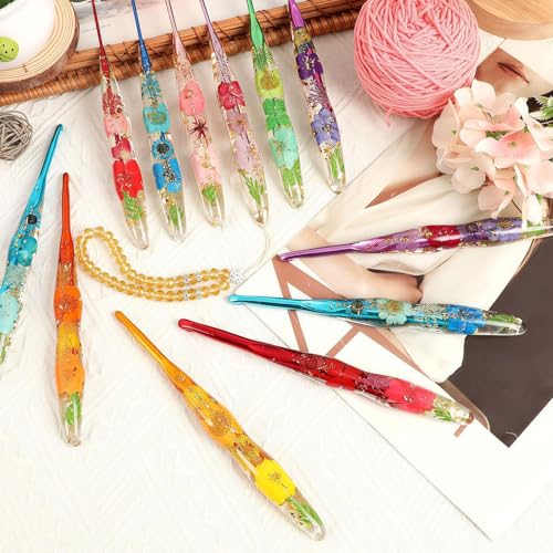 Agujas de ganchillo ergonómicas con mango de resina floral en 9 tamaños para tejer 3