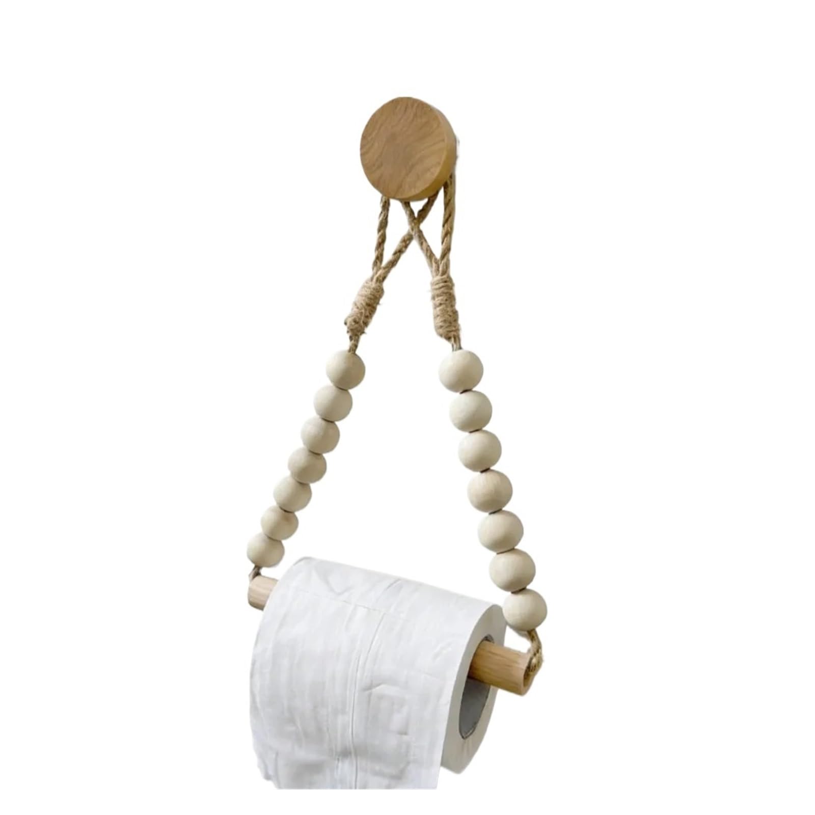 Rope Toilet Roll Holder No Drill Hemp Rope Wooden Bead Toilet Paper Holder