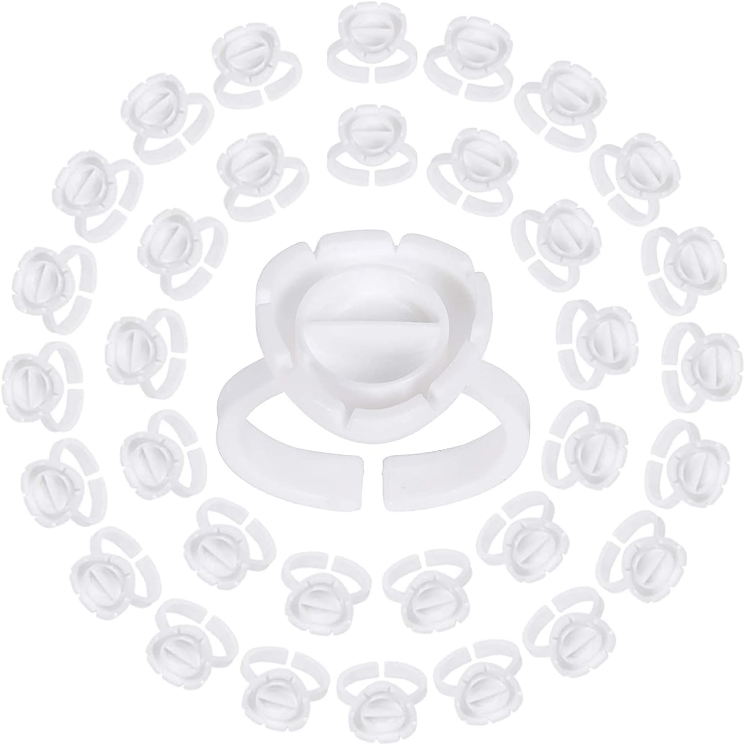 100 Pieces Lash Glue Holder Container Disposable Plastic Rings Cups Tray For Eyelash Extension Blooming Tool (100Pcs Round White)