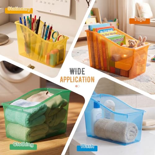Image of Geetery Plastic Book Bins for Classroom, 12 Pcs, Translucent Pastel