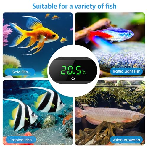 Aquarium Thermometer, Mini Aquarium Thermometer Digital, LED-Anzeige mit ℃/℉Schalter, Hochpräzisions-Temperatursensor, Kabelloses Wasser Thermometer für Süßwasser Meeresaquarien - Schwarz