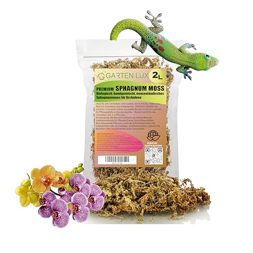 Premium-Sphagnummoos von Garten Lux – Organischer, Handgemischter, Neuseeländischer, Langfaserige Sphagnummoos für Orchideen – 2 Liter
