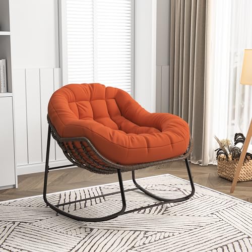 Tanant Mecedora Grand Patio Mecedora para jardín, sillón balancín, sillón balancín, salón, silla de relax con acolchada, cómoda silla auxiliar para dormitorio, salón (naranja)