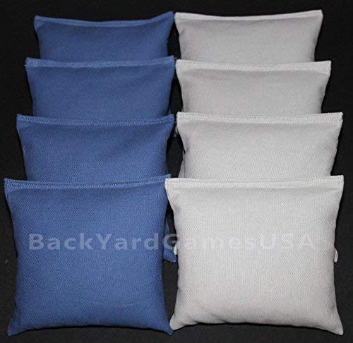 BackYardGamesUSA Set of 8 Cornhole Bags Pick Your 2 Colors! Regulation Size Handmade! (Royal Blue/Gray)