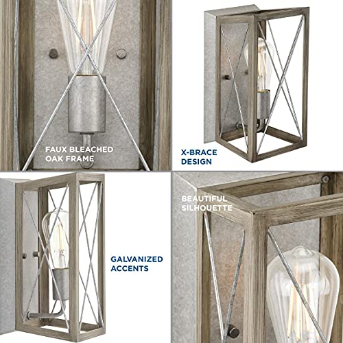 Image of Progress Lighting 1-Light Farmhouse Wall Sconce Light Bleached Oak Wood, Briarwood Collection, Indoor, P710012-141, Galvanized Finish