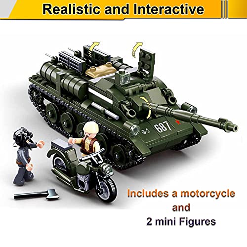 Chokgift Military Army Wwii Su-85 Tank Destroyer Vehicle Building Kit Army Series Building Block Set With 2 Soldier Figures, Best Roleplay Stem Construction Toy For Boys Girls (338 Pcs) #TOP2