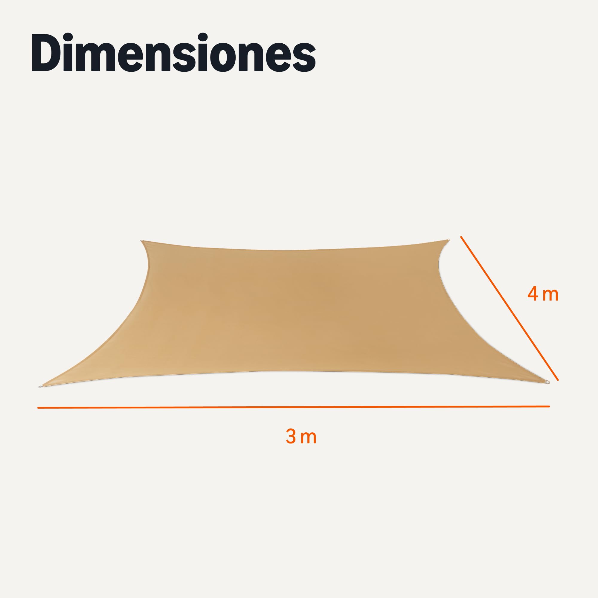 Amazon Basics Vela de Sombra para Jardín, Protección UV, 3 m x 4 m, Arena, 1 Paquete