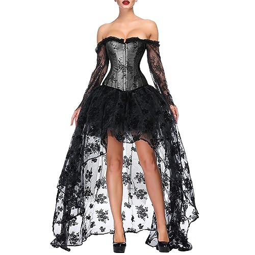 Kimring Women's Steampunk Victorian Off Shoulder Corset With High Low SkirtGrey/Black X-Large