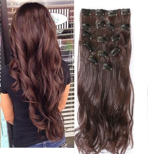 Image of Artifice 6pc set Multi Layered Wavy 24 Inches Long Curly Silky Hair Extension Maroon Highlighted with Brown