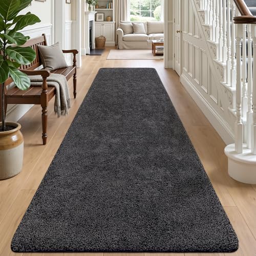 DEXI Alfombra Pasillo 80 x 300 cm, Felpudo Entrada Casa Antideslizante, Lavable a Máquina, Alfombras Absorbente para Puerta Interior, Baño, Cocina, Negro-Gris