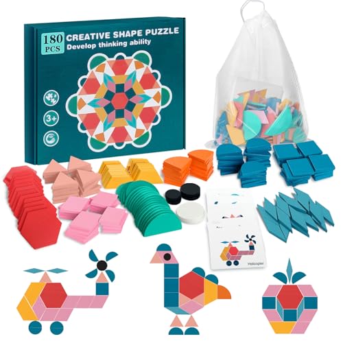 180 PCS Holz Kinder Puzzle Holz Tangram Puzzle Set, Geschenk Hölzernen Puzzle für Kinder über 3 Jahre alt Jungen und Mädchen