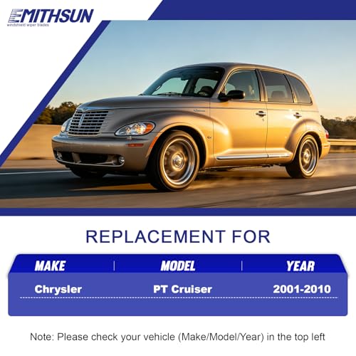 Image of EMITHSUN Replacement for 2001-2010 Chrysler PT Cruiser Windshield Wipers | 21 inch+20 inch+16 inch,OEM Quality,Front & Rear Wipers,Stable & Quiet Performance,All-Seasons Rubber Wiper Blades,Streak-Free Wiping