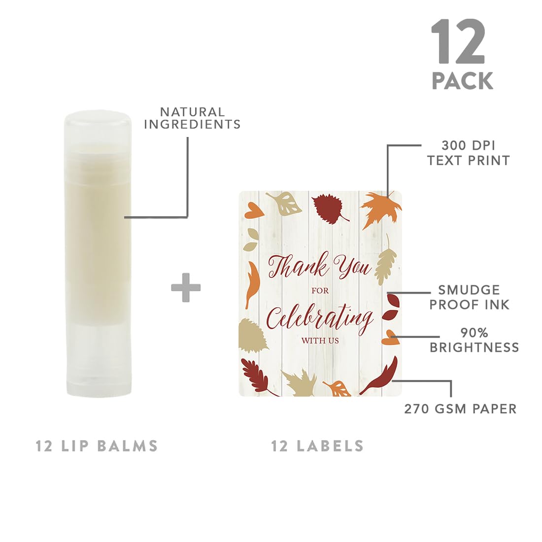 Andaz Press Bridal Shower Bachelorette Party Lip Balm Party Favors, Fallin' in Love Autumn Fall Leaves, Thank You for Celebrating With Us, 12-Pack
