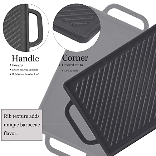 Ggc Cast Iron Reversible Grill Griddle，Double Sided Grill Pan Perfect For Gas Grills And Stove Tops, 13 X 8.25 Rectangular Baking Flat And Ribbed Griddle Plate #TOP5