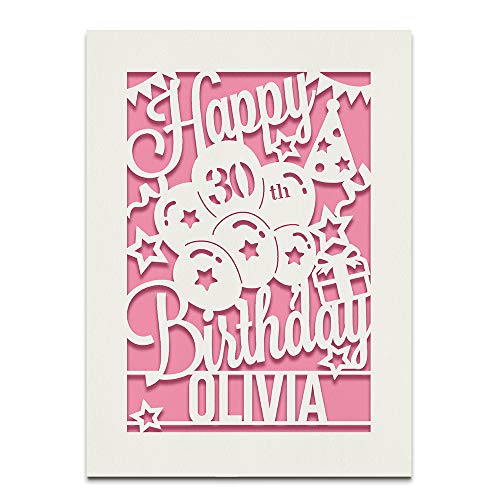 EDSG Personalised Happy Birthday Cards Laser Paper Cut Greeting Card Custom Any Name Any Age Birthday Card Lovely Gift for Kids and Adults with Envelope 6th 12th 18th 21st Happy Birthday Card (Pink)