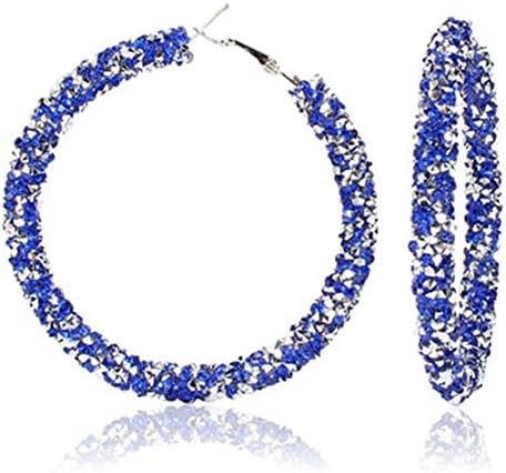 Bohemian Sparkle Resin Rhinestone Wrapped Big Hoop Dangle Earrings Circle Jewelry for Women Girls-white blue