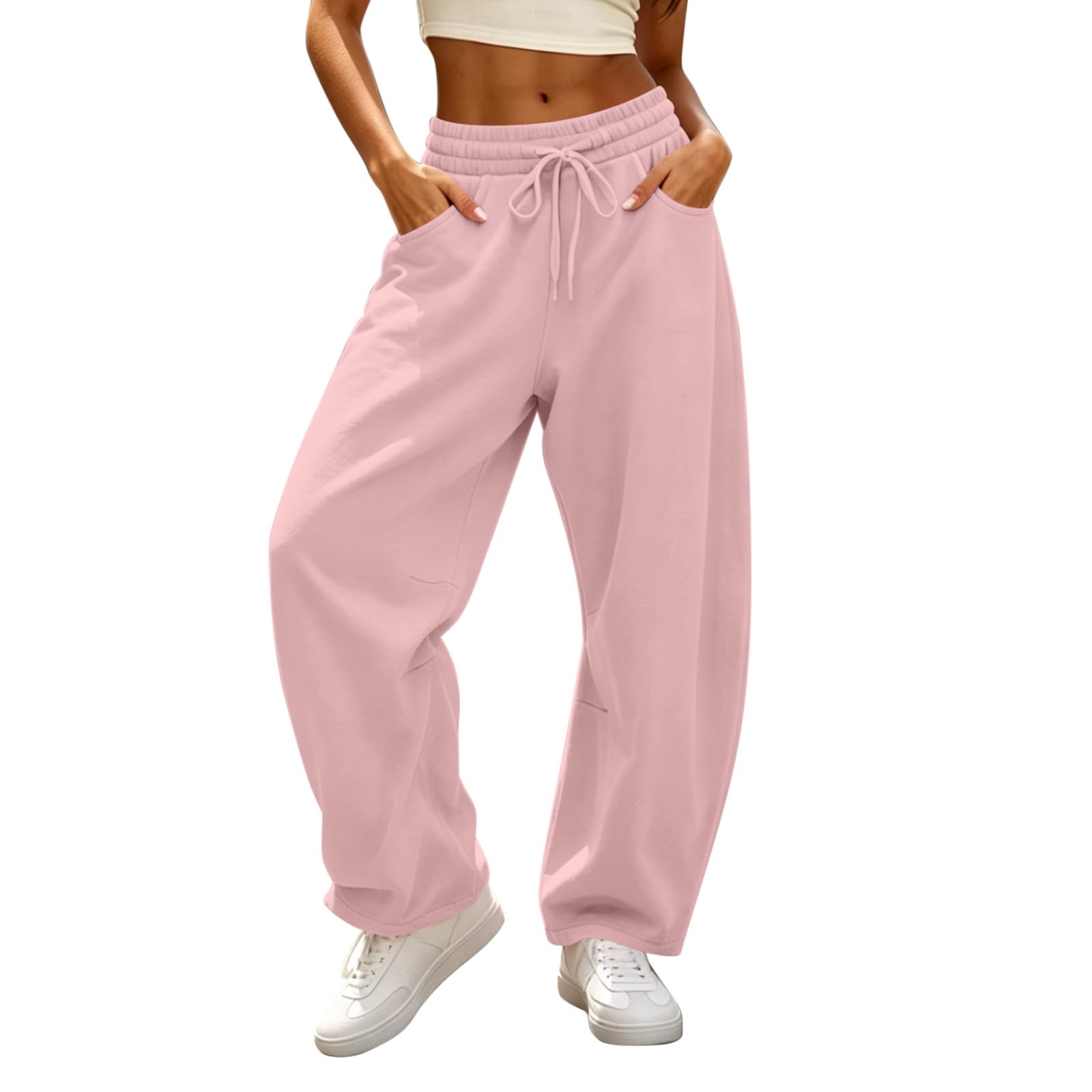 Pantaloni Sportivi Donna Pantaloni a Gamba Larga con Elastico in Vita Pantalone Jogger con Coulisse Comodi Pantlone Cotone Morbidi CasualPant Baggy Tinta Unita Pants Lunghi per Jogging Fitness Sport