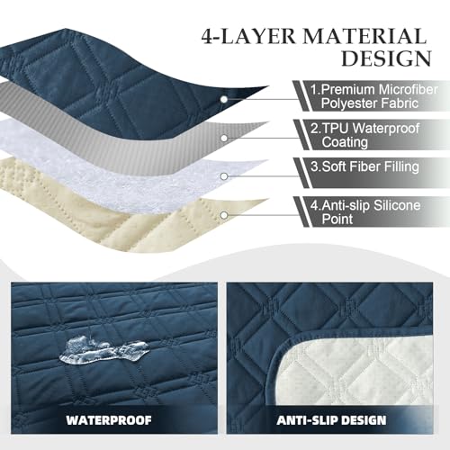 Image of Genina Waterproof Recliner Chair Covers, Recliner Cover for Dog Pets Friendly, Washable Antislip Reclining Chair Cover Furniture Protector, Sofa Slipcover for Living Room(23.6inch /Peacock Blue)
