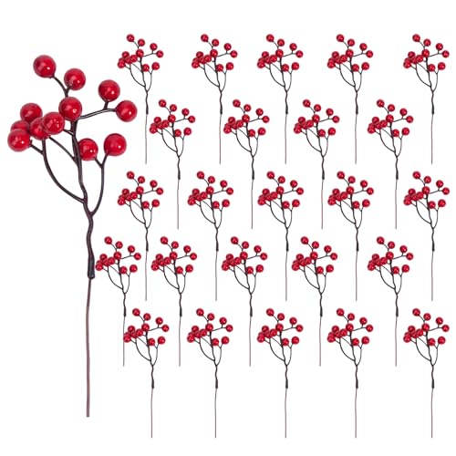 Tizuxa 24pack Artificial Berry Stems, Burgundy Red Berry Picks Holly
