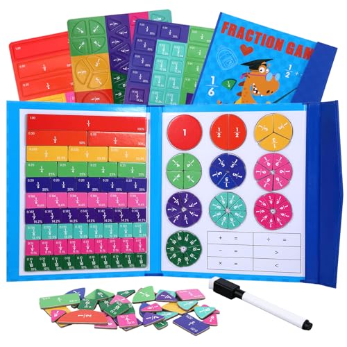 Magnetic Fraction Educational Puzzle for Kids,Magnetic Fraction Tiles for Child,Fractions Manipulatives Learning Resources for Elementary School（Dinosaur）