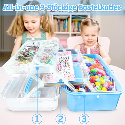 LINAYE 3000+Pcs Bastelset für Kinder Bastelbox Bastelmaterial Set,Bastelkoffer Gehören Pompons,Pfeifenreiniger… – Ansicht 4