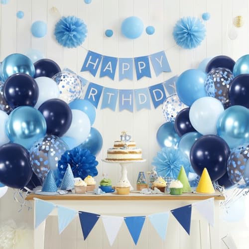 Image of Zesliwy Blue Confetti Balloons Set,50Pcs 12 Inch Navy Light Metallic Blue Balloon Kit Pastel Pale Blue Latex Balloon with Ribbon for Birthday Wedding Graduation Anniversary Party Decorations