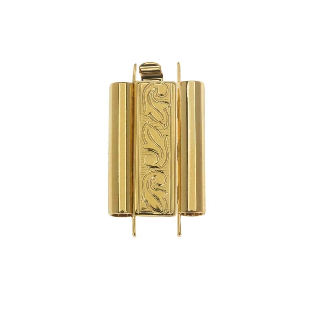 Elegant Elements Beadslides, Seed Bead Slide Tube Clasp Swirling Leaves 18x10mm, 1 Set, Gold Plated