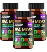 180 Capsules Sea Moss 3000mg Black Seed Oil Capsules 2000mg Ashwagandha Supplements 1000mg Turmer...