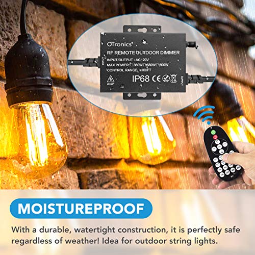 Otronics 800W Outdoor Dimmer for LED String Lights,Wireless Remote Control dimmer Control,100Ft Range with 8 Brightness Mode, Memory Function