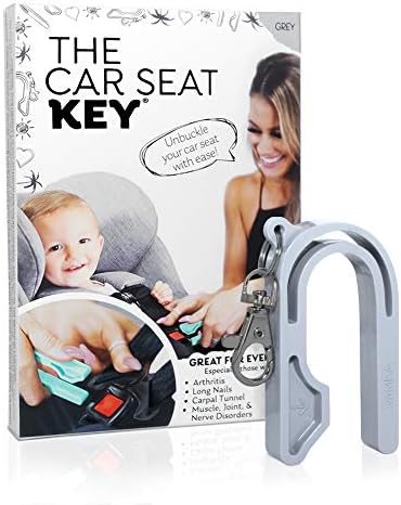 The Car Seat Key - Original Car Seat Key Chain Buckle Release Tool - Easy Unbuckle Opener Aid for Nails, Parents, Grandparents & Older Children by NAMRA Made in USA (Grey)