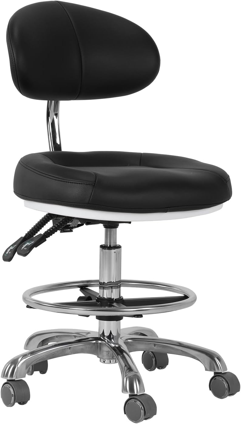 Adjustable Shop Chair with Backrest & Foot Rest for Shops Studio Clinic Dental Salon Home Ergonomic Drafting Chairs Pneumatic Swivel Tall Office Chair Rolling Wheels Shop Stool Load Up 350LBS