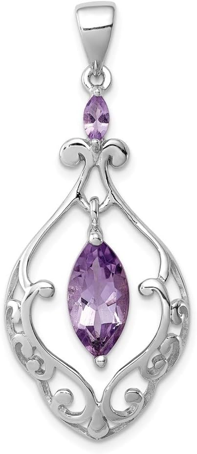 Diamond2Deal 925 Sterling Silver Amethyst Fancy Pendant (L- 38 mm W- 18 mm)
