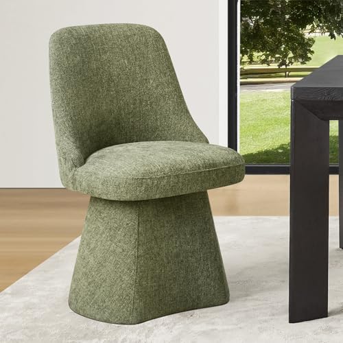 Image of KISLOT Swivel Dining Chairs Set of 1, Upholstered Mid Century Modern Deskchair with High Back, Linen Fabric Kitchen Chairs for Dining Room, Bedroom, Dressing Room, Green
