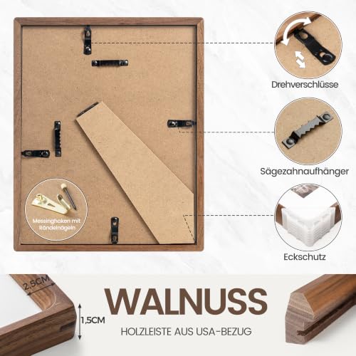 FLYJOE 10x15 cm Bilderrahmen, Massivholz Walnuss-Fotorahmen, Gehärtetes Glas, Handgefertigte Abgerundete Ecken… – Ansicht 5