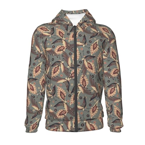 Damask Style Birds Kids Pullover Hoodies Boys Zip Up Sweatshirts Girls Athletic Clothes with Pocket2