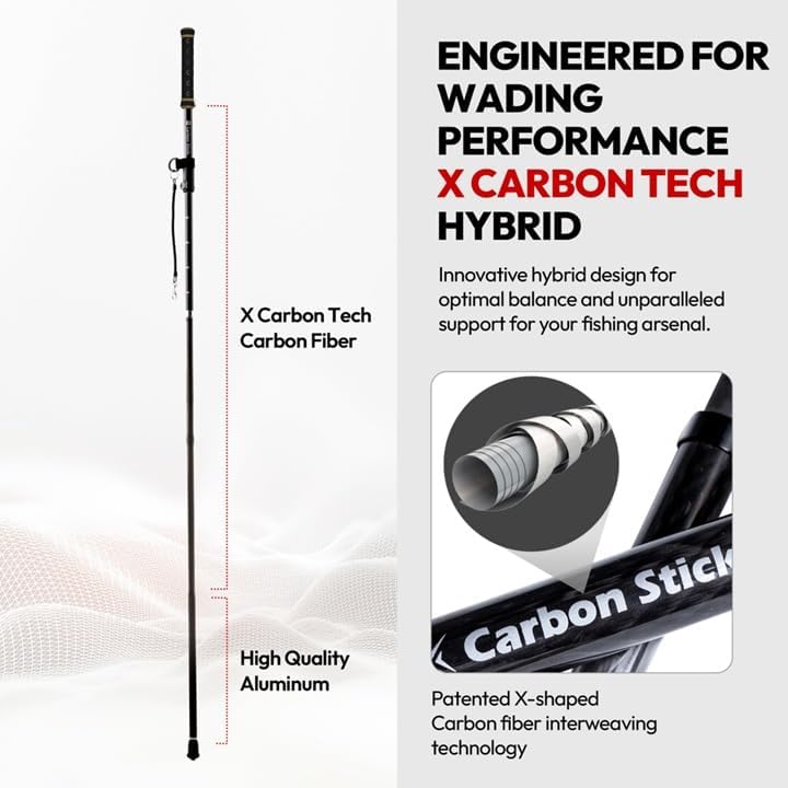 Wading Staff | X Carbon Tech Carbon Fiber Wading Stick | Hybrid Cork Handle