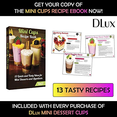 Dlux 100 X 3 Oz Mini Dessert Cups With Spoons, Shooter - Clear Plastic Parfait Appetizer Cup - Small Reusable Shooter Glass For Tasting Party Shooters Desserts Appetizers - With Recipe Ebook #TOP7
