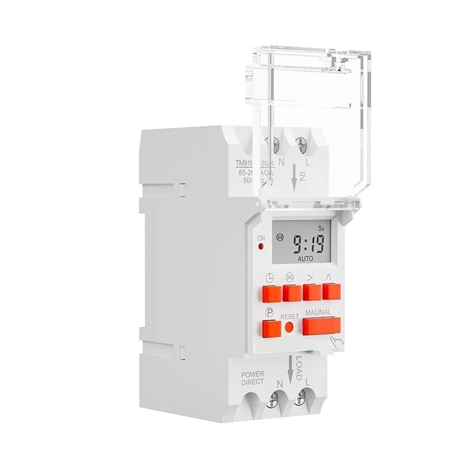Interruptor horario TM919TK para automatizar luces y ahorrar energía en riel de 30A