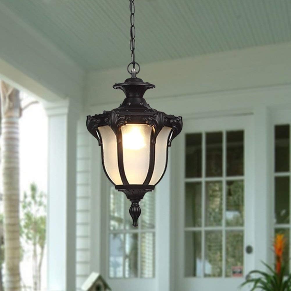 Vintage Pendant Lamp Outdoor Waterproof Ceiling Lights Lantern Industrial Aluminum Glass Hanging Chandelier Lighting for Porch, Corridor, Villa, Yard, Indoor, E27 Lamps(Bronze,M-18.5*31.5cm)