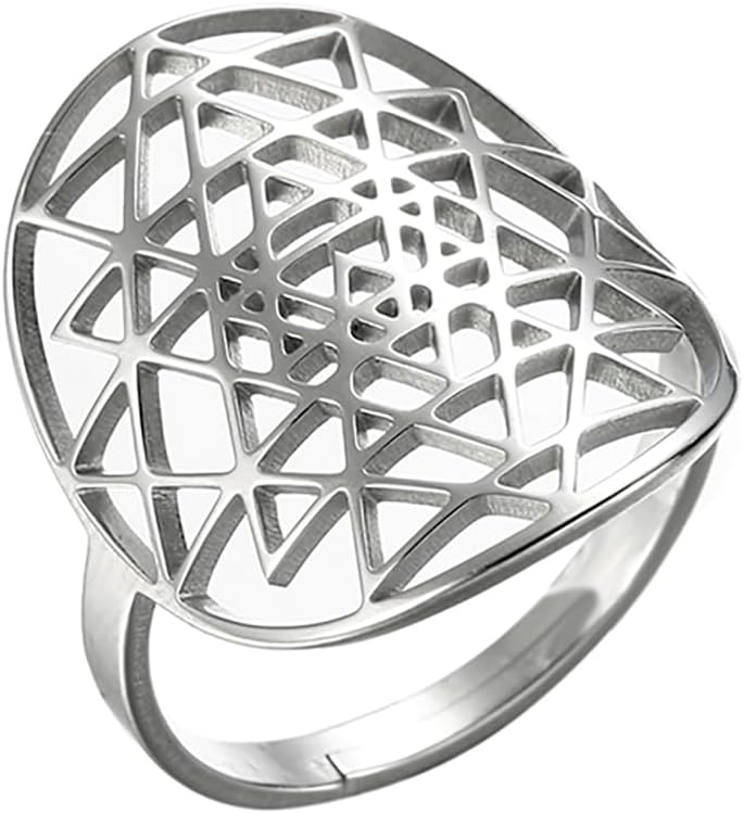EUEAVAN Adjustable Sri Yantra Chakra Ring Sri Yantra Amulet Talisman Pendant Sacred Geometry Ring Hinduism Symbol Sacred Hindu Ring Meditation Jewelry for Women Men